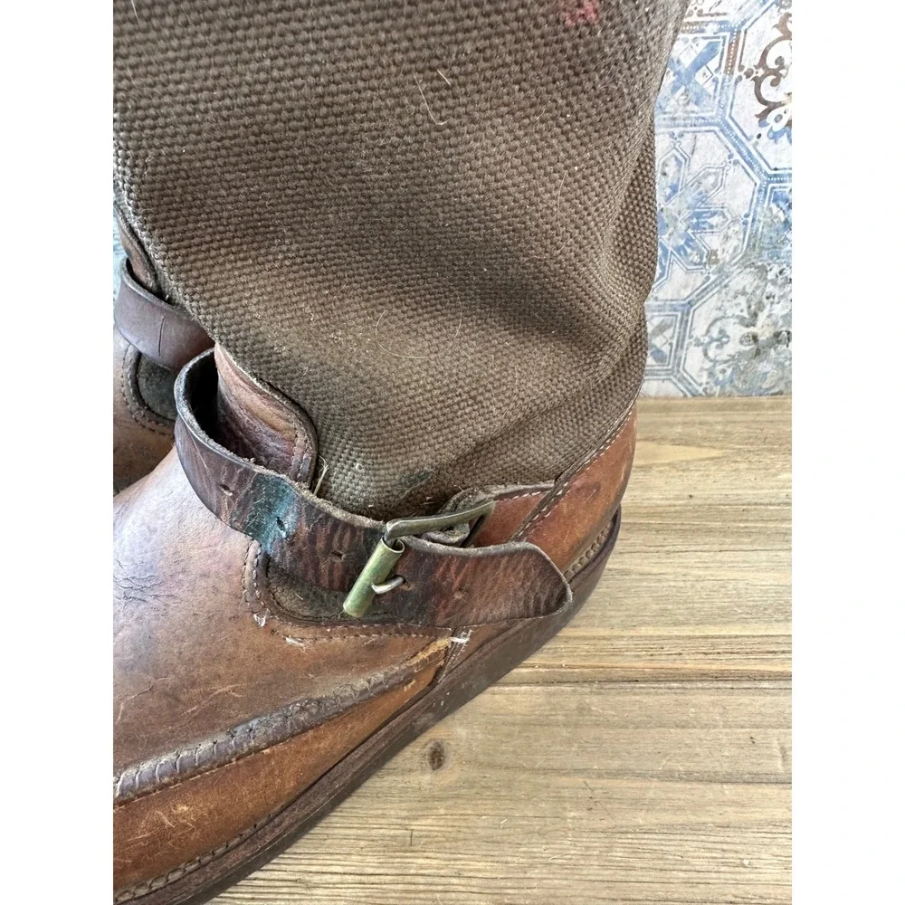 Vintage Chippewa Canvas Leather Tall Hunting Boots Work Mens 9 D Brown